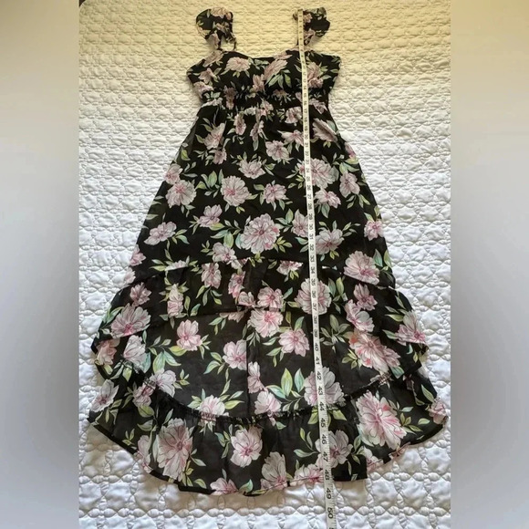 NWOT No Boundaries Juniors Hi Low Black Pink Floral Sheer Ruffle Dress Size L - Picture 13 of 15